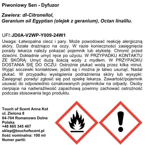 Dyfuzor zpachowy do wnętrz - Piwoniowy Sen