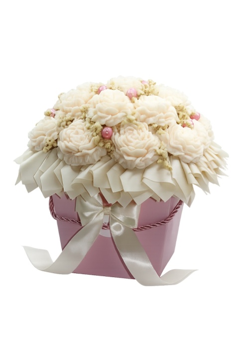 Flower Box Premium XL „Pudrowa Elegancja” – kompozycja kwiatowa z bazy glicerynowej, prezent na ślub, urodziny, Dzień Matki