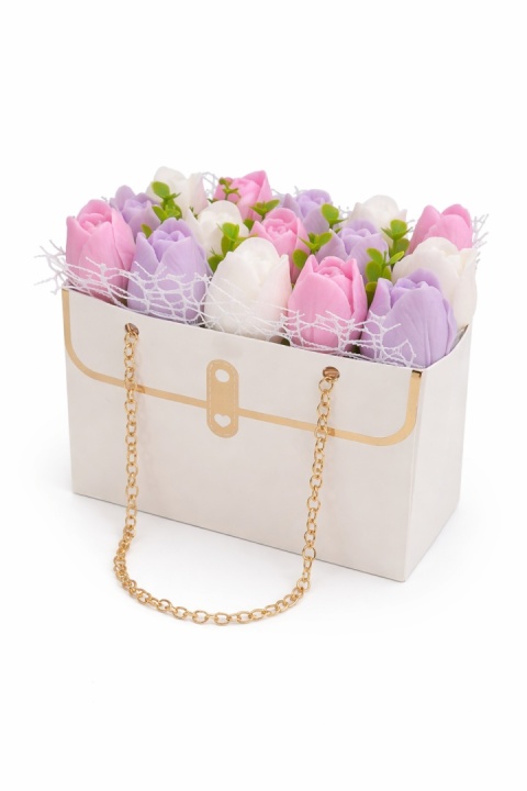 Flower Box w Torebce M - Tulipanowe Pole Różowy