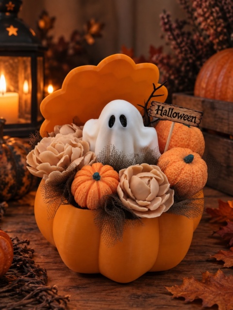 Halloween Flower Box – Dynia z Duchem i Kwiatami | Dekoracja Halloween Handmade | Prezent na Halloween