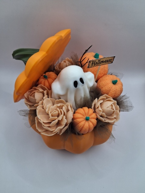 Halloween Flower Box – Dynia z Duchem i Kwiatami | Dekoracja Halloween Handmade | Prezent na Halloween